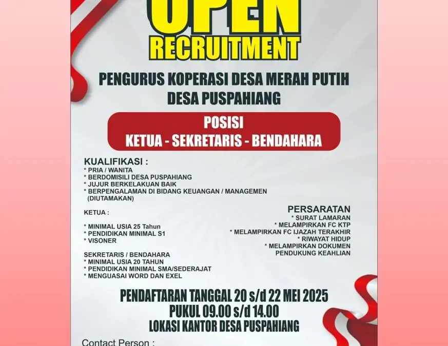 OPEN RECRUITMENT “Pengurus Koperasi Desa Merah Putih”